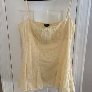 Lemon Broderie Strappy Pleated Shift Dress Size 24 NWT
